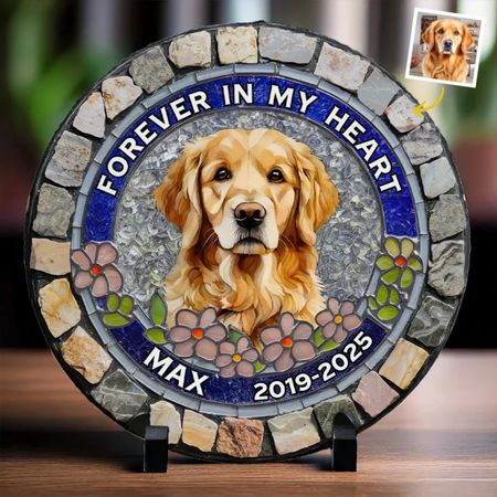 Custom Personalized 3D Imitation Stained Glass Printed Round Memorial Stone - Sympathy Gift for Pet Owners, Pet Lovers